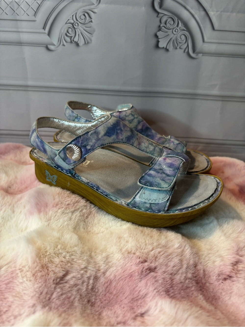 Alegria Women's Mermaid Tie-Dye Slingback Wedge Sandals - Purple/Blue, Sz 7.5